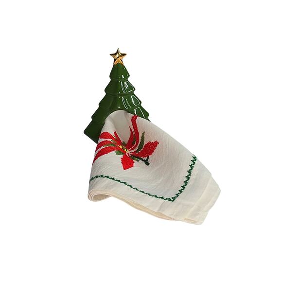 4 Vintage Christmas Tree Ceramic Napkin Rings, Holiday Home and Table Decor - Picture 3 of 9